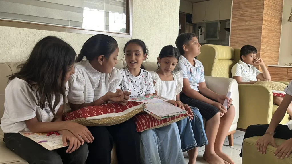 Indian children participating in emotional education session discussing academic stress and school pressure